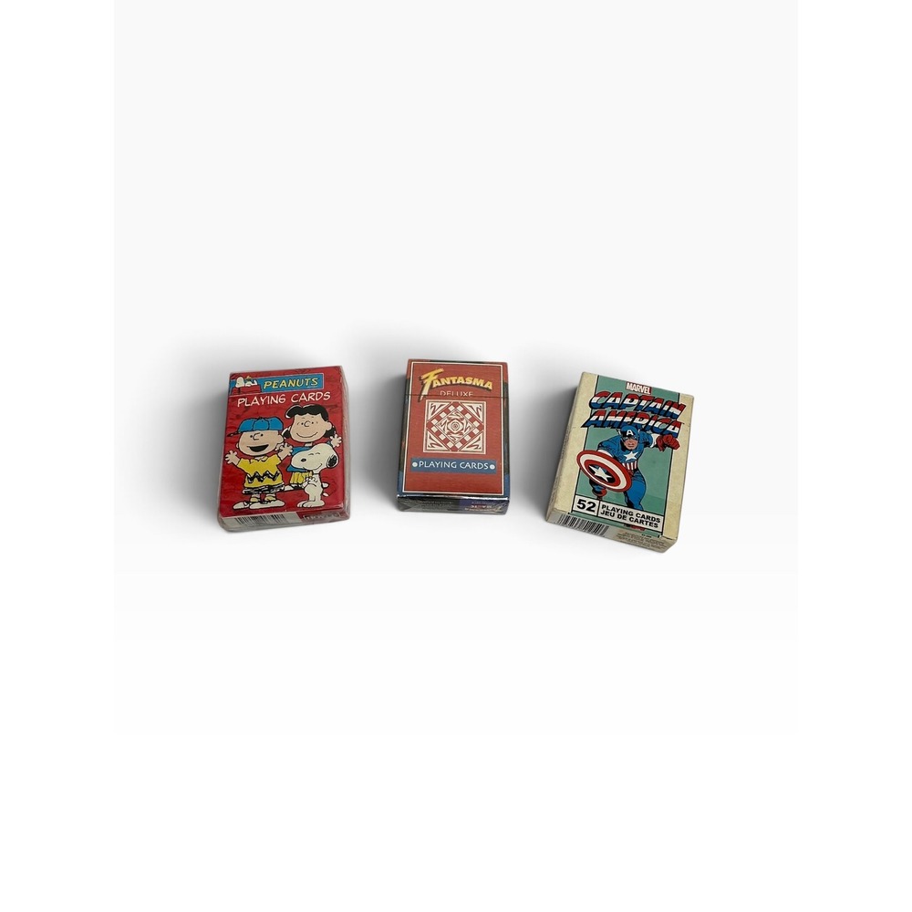 Hoyle Peanuts Marvel Captain America Fantasma Magic Playing Cards Lot of 3 Multi
